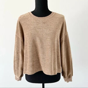 Trafaluc by Zara Tan Drop Shoulder Cropped Pullover Sweater